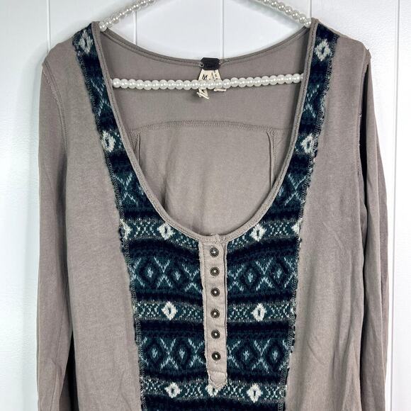We The Free Free People Henley With Soft Sweater Detailing in Front SZ M - Picture 2 of 7